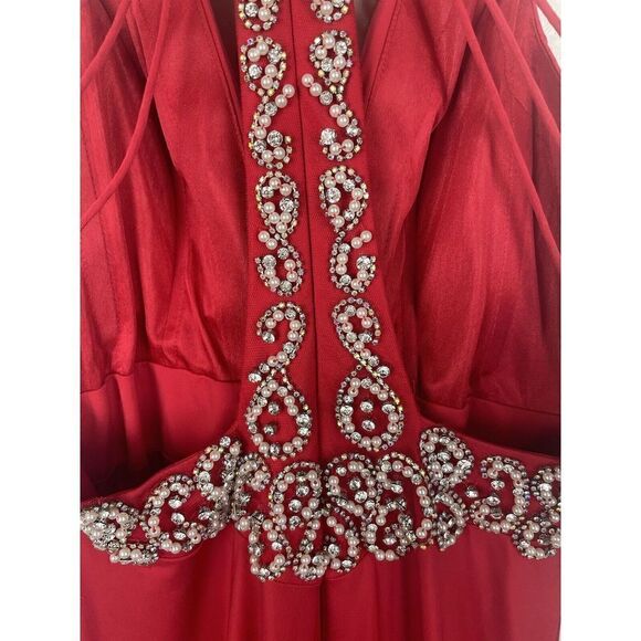Sherri Hill  Red Beaded Halter Back Corset Style Prom Formal Dress Size 4 - Picture 8 of 10